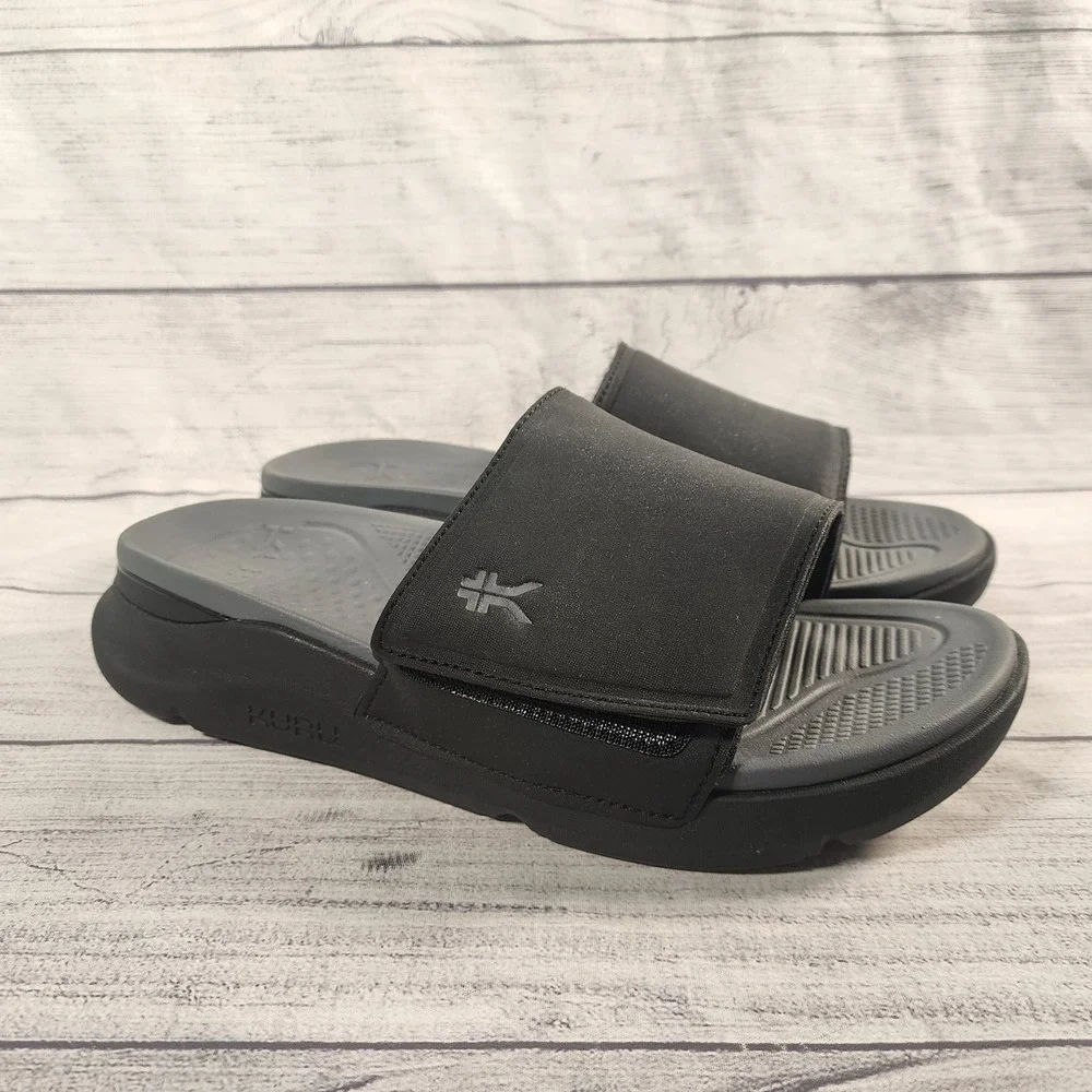 Kuru Moment Men's Size 12 Medium Black Adjustable Strap Comfort Slide Sandals